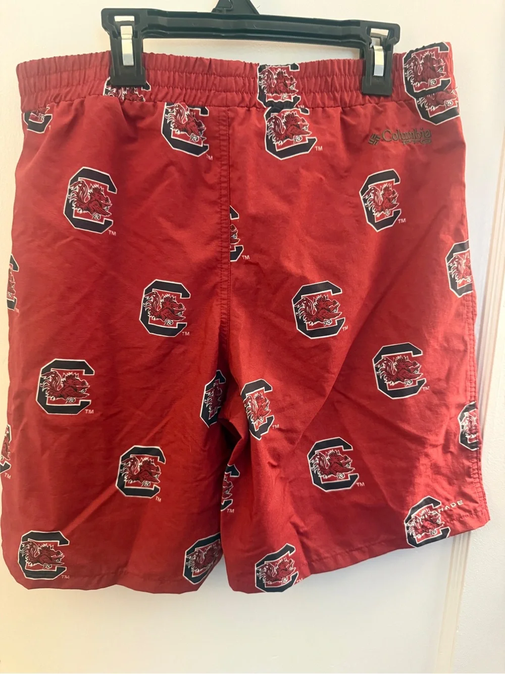 Columbia Kids Red Swim Trunks with Team Logo Print